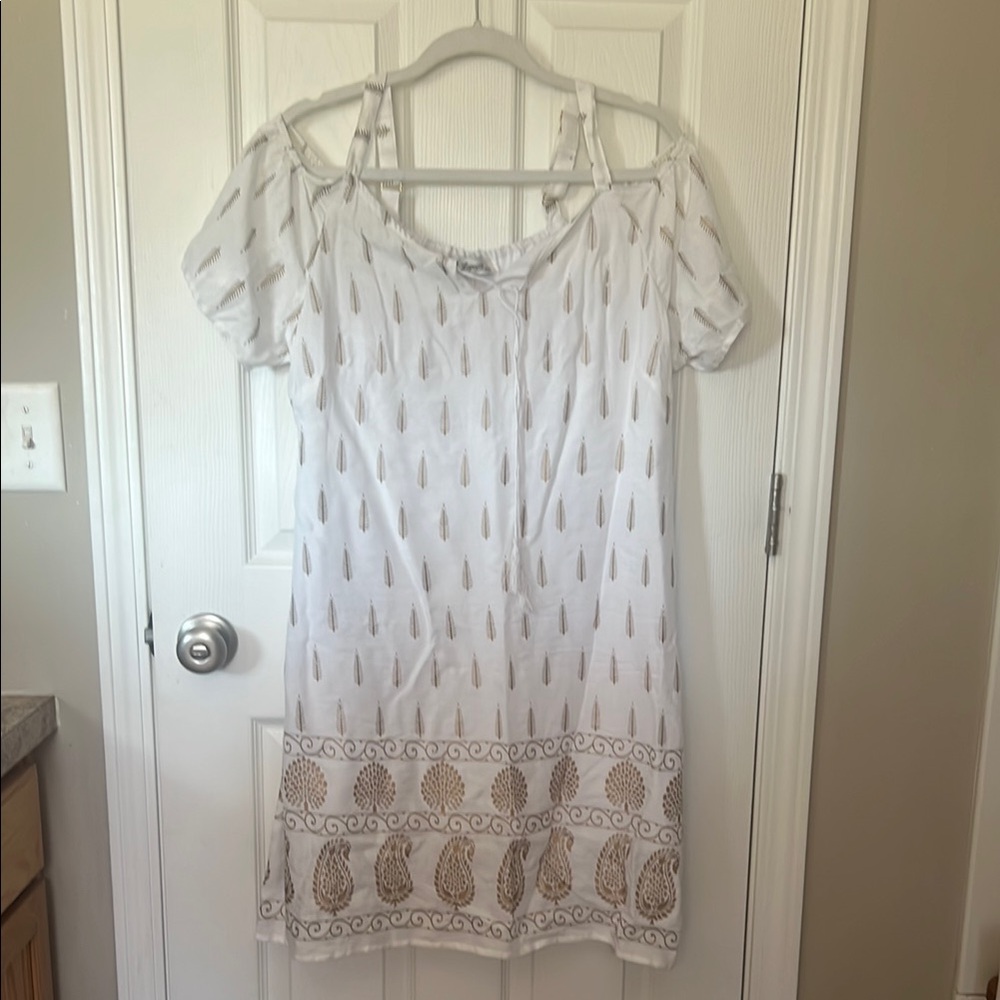 White and Gold Midi Dress